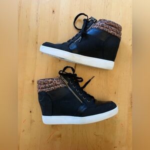 Black & Leopard Sneaker Wedges. Journee collection. Size 9.5. Worn twice.